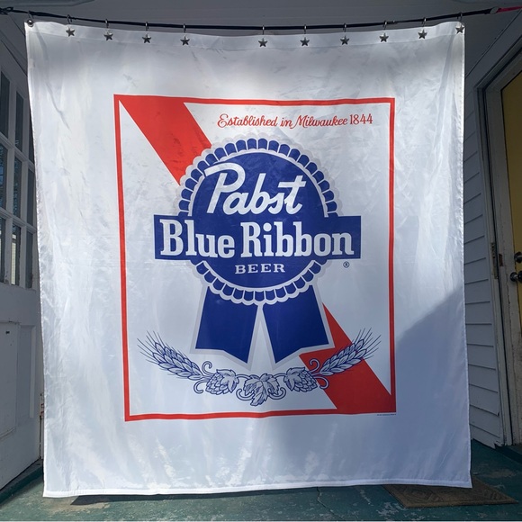 Pabst Blue Ribbon Beer Shower Curtain 💙🤍♥️ PBR Officially Licensed Promo Merch - Picture 7 of 15